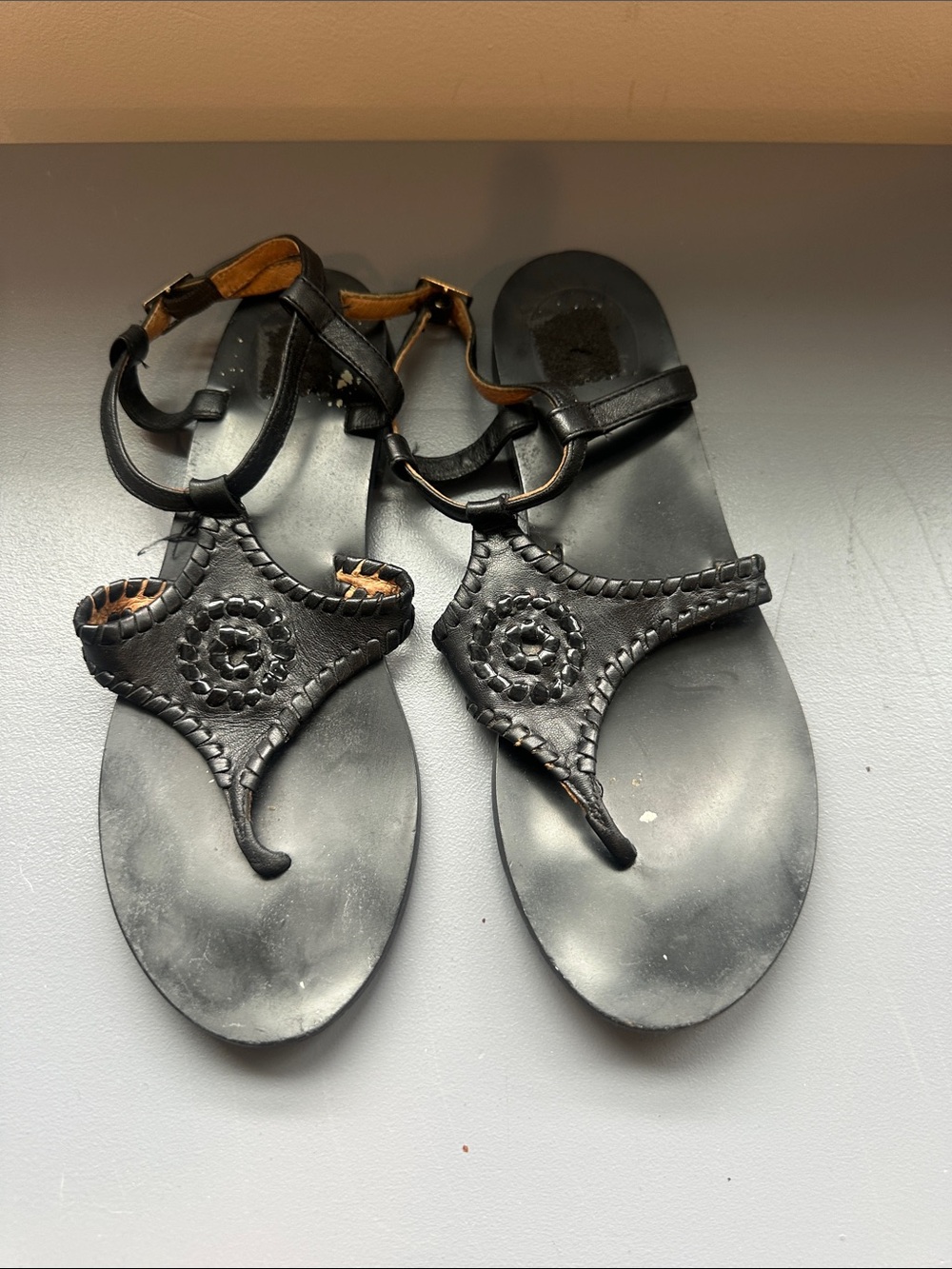 Jack Rogers - Women’s Black Braided Thong Sandals with Ankle Strap size 7